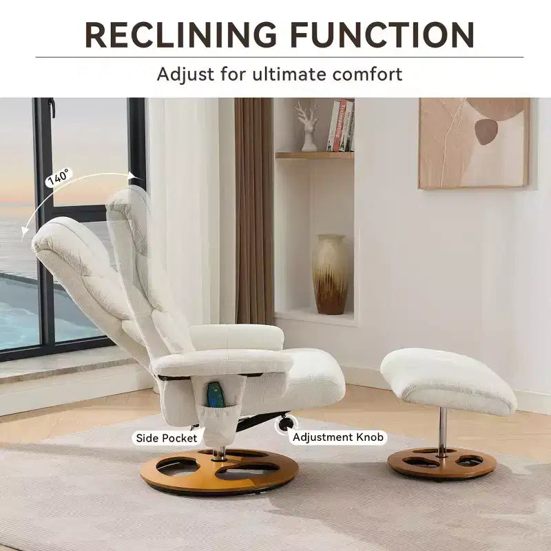 Okak Modern Chenille Adjustable Recliner Swivel Lounge Chair with Ottoman Footstool,Leisure Accent Chair for Living Rooms,Relaxation Areas