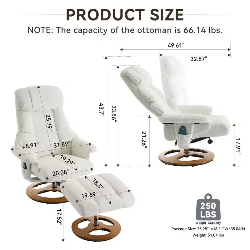 Okak Modern Chenille Adjustable Recliner Swivel Lounge Chair with Ottoman Footstool,Leisure Accent Chair for Living Rooms,Relaxation Areas
