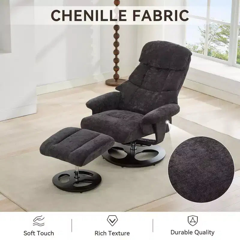 Okak Modern Chenille Adjustable Recliner Swivel Lounge Chair with Ottoman Footstool,Leisure Accent Chair for Living Rooms,Relaxation Areas