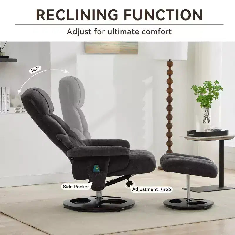 Okak Modern Chenille Adjustable Recliner Swivel Lounge Chair with Ottoman Footstool,Leisure Accent Chair for Living Rooms,Relaxation Areas