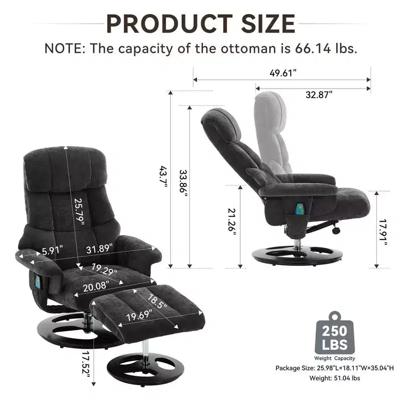 Okak Modern Chenille Adjustable Recliner Swivel Lounge Chair with Ottoman Footstool,Leisure Accent Chair for Living Rooms,Relaxation Areas