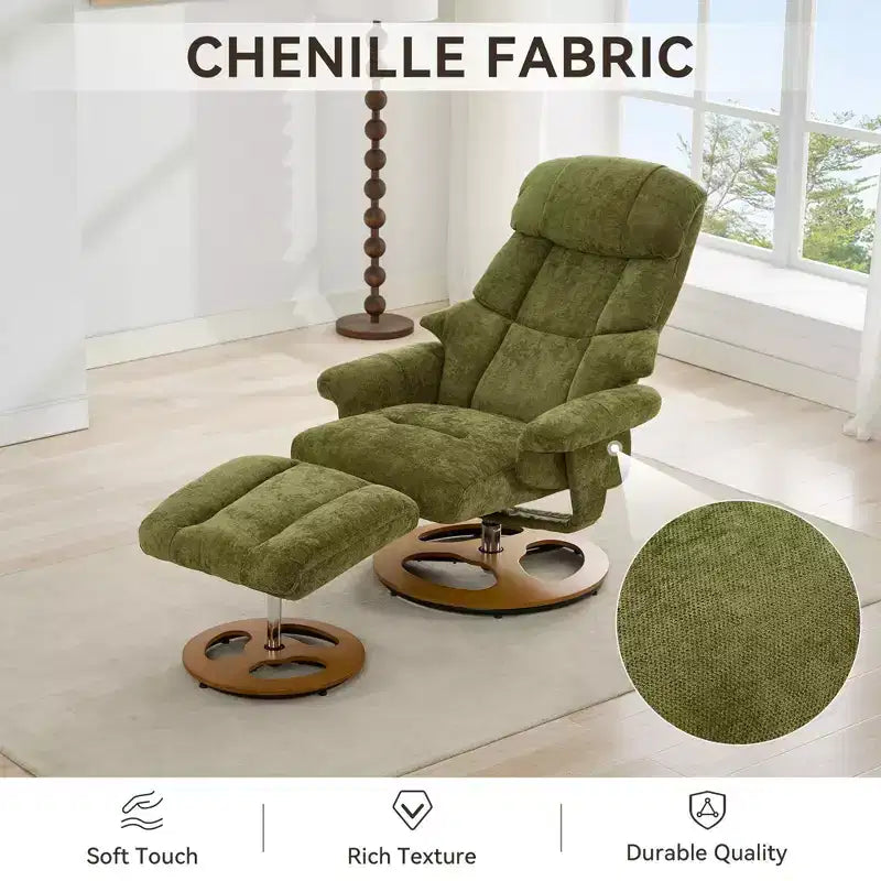 Okak Modern Chenille Adjustable Recliner Swivel Lounge Chair with Ottoman Footstool,Leisure Accent Chair for Living Rooms,Relaxation Areas