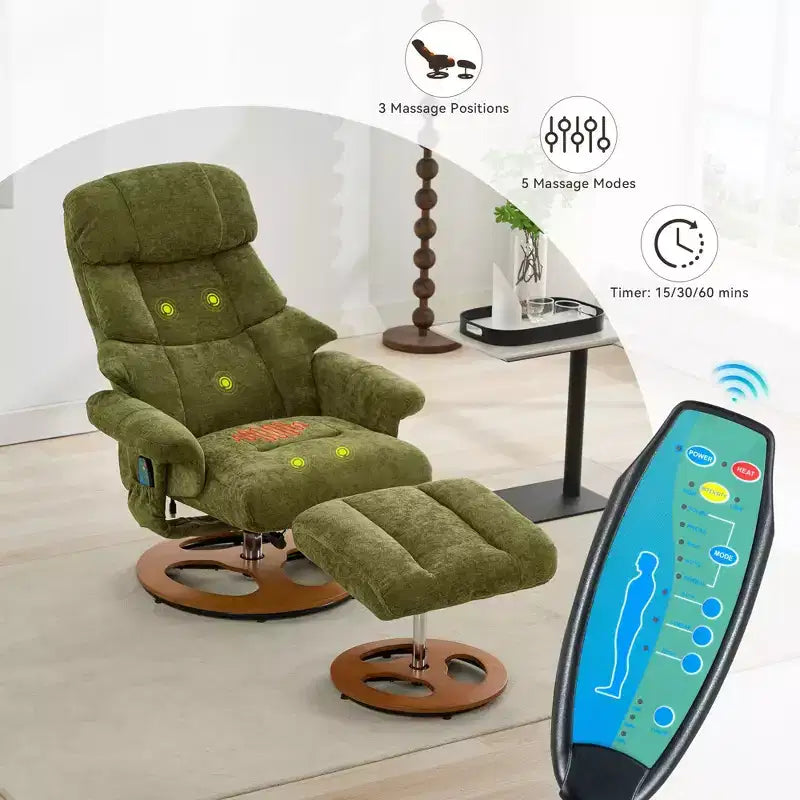 Okak Modern Chenille Adjustable Recliner Swivel Lounge Chair with Ottoman Footstool,Leisure Accent Chair for Living Rooms,Relaxation Areas