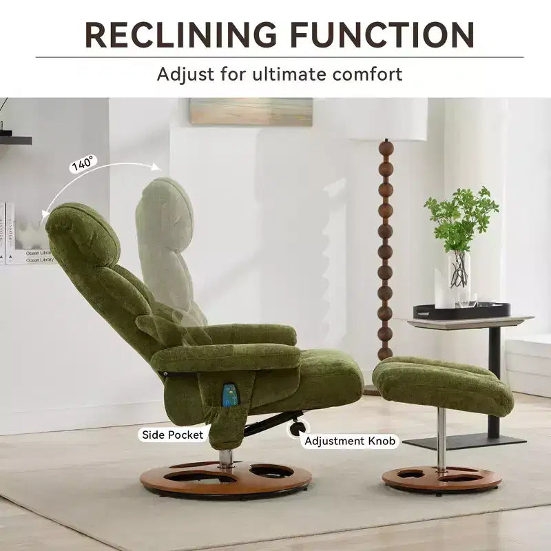 Okak Modern Chenille Adjustable Recliner Swivel Lounge Chair with Ottoman Footstool,Leisure Accent Chair for Living Rooms,Relaxation Areas