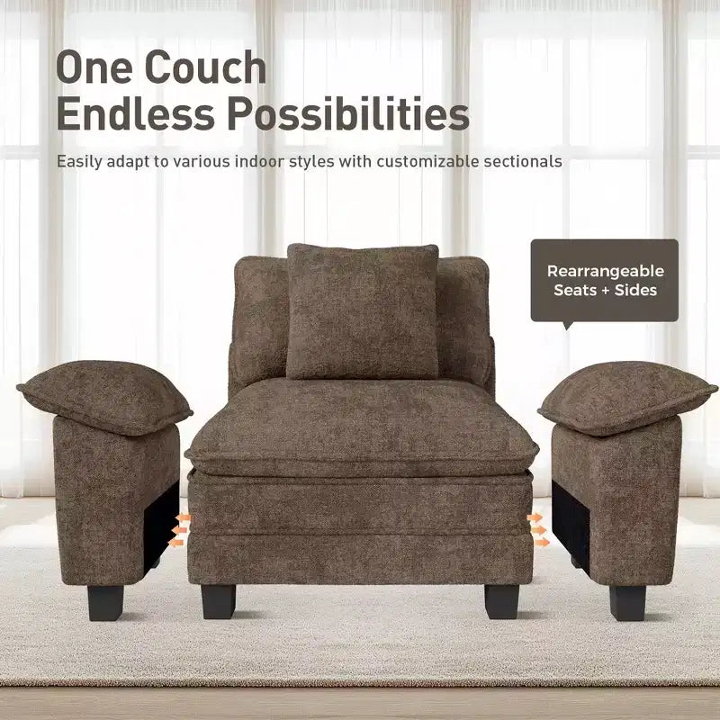 Captiva Designs 124-Inch Cloud Modular 4PC L-Shaped Sectional Sofa, Comfy Couch with Movable Ottoman and Plush Cushions, Corduroy & Chenille
