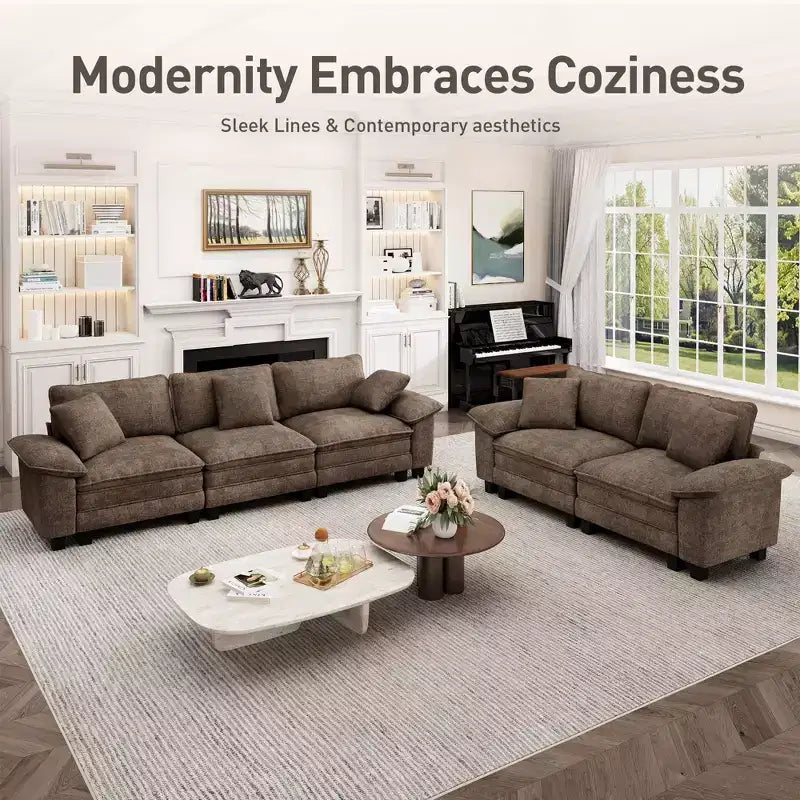 Captiva Designs 124-Inch Cloud Modular 4PC L-Shaped Sectional Sofa, Comfy Couch with Movable Ottoman and Plush Cushions, Corduroy & Chenille