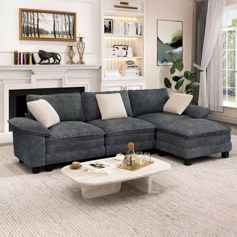 Captiva Designs 124-Inch Cloud Modular 4PC L-Shaped Sectional Sofa, Comfy Couch with Movable Ottoman and Plush Cushions, Corduroy & Chenille