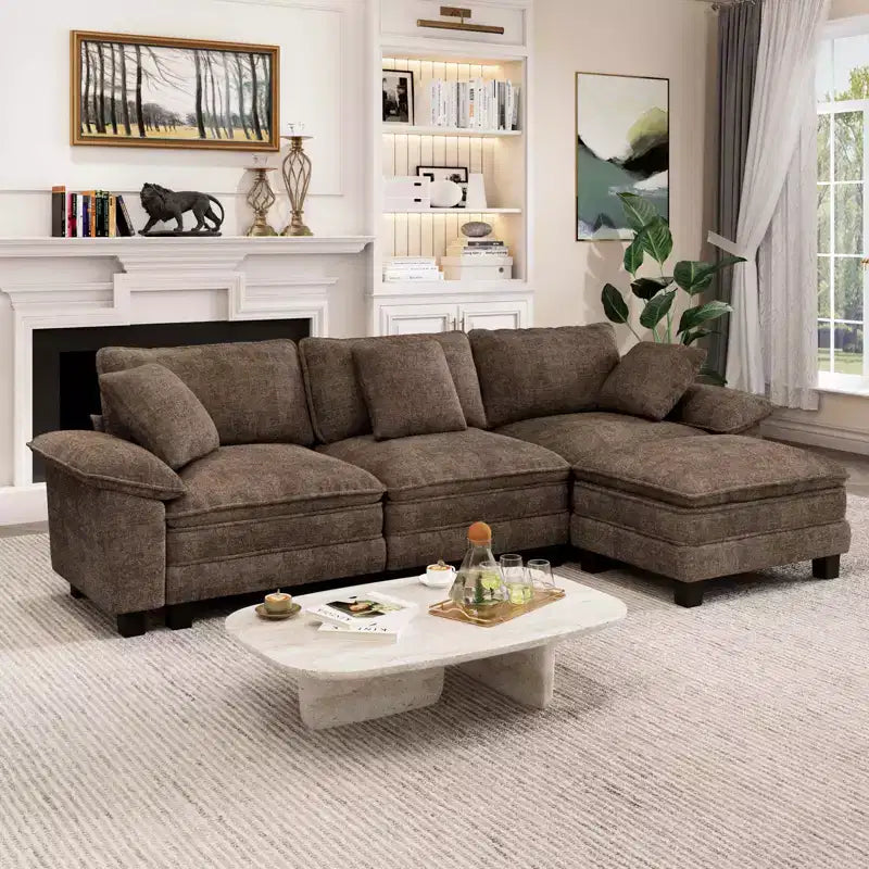Captiva Designs 124-Inch Cloud Modular 4PC L-Shaped Sectional Sofa, Comfy Couch with Movable Ottoman and Plush Cushions, Corduroy & Chenille