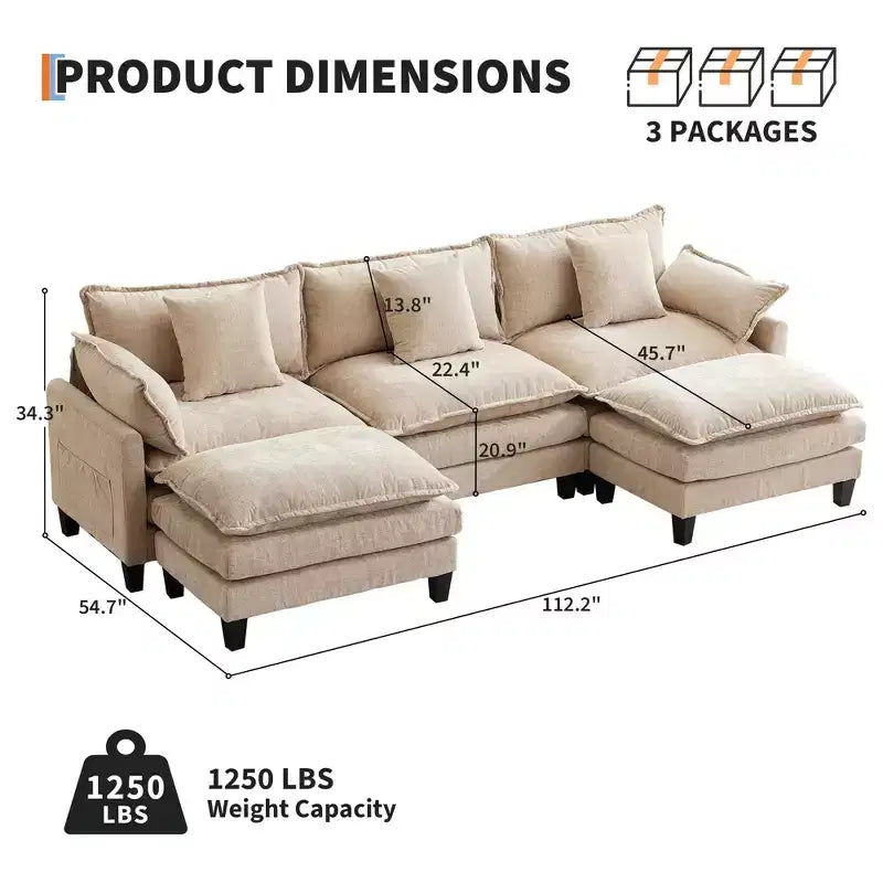 Oversized L-Shaped Modular Sectional Sofa  for Living Room