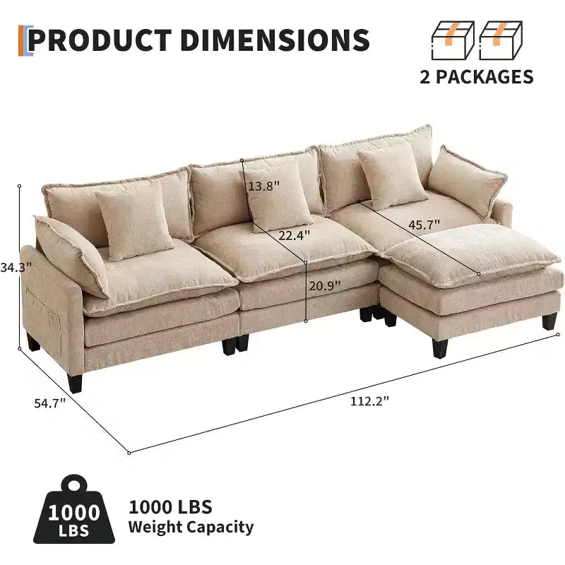 Oversized L-Shaped Modular Sectional Sofa  for Living Room