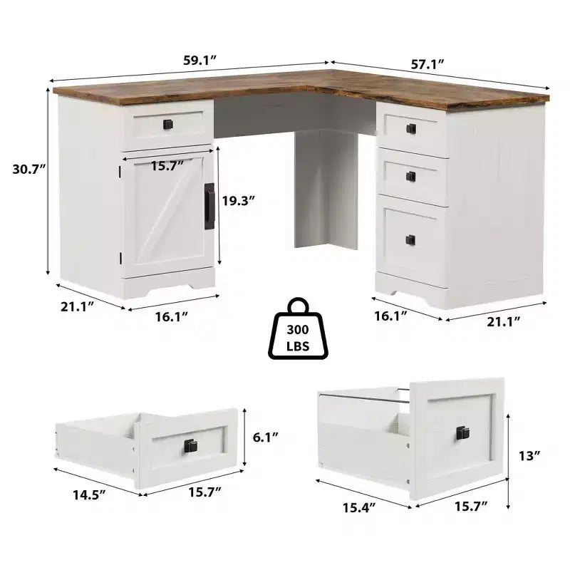60-inch Executive L-Shaped Desk with File Drawers, Adjustable Storage Cabinet, and Corner Computer Workstation for Home Office