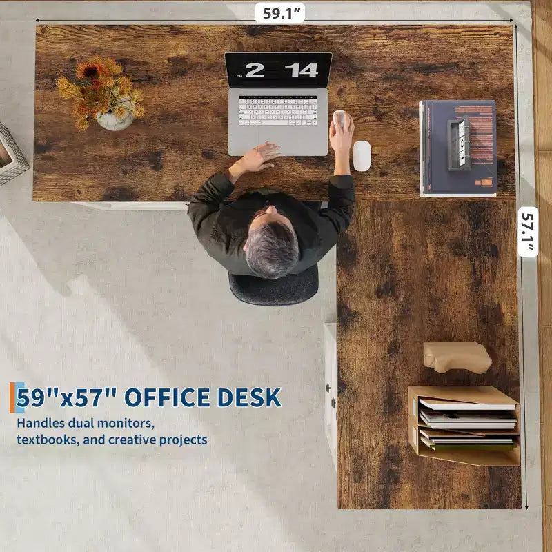 60-inch Executive L-Shaped Desk with File Drawers, Adjustable Storage Cabinet, and Corner Computer Workstation for Home Office