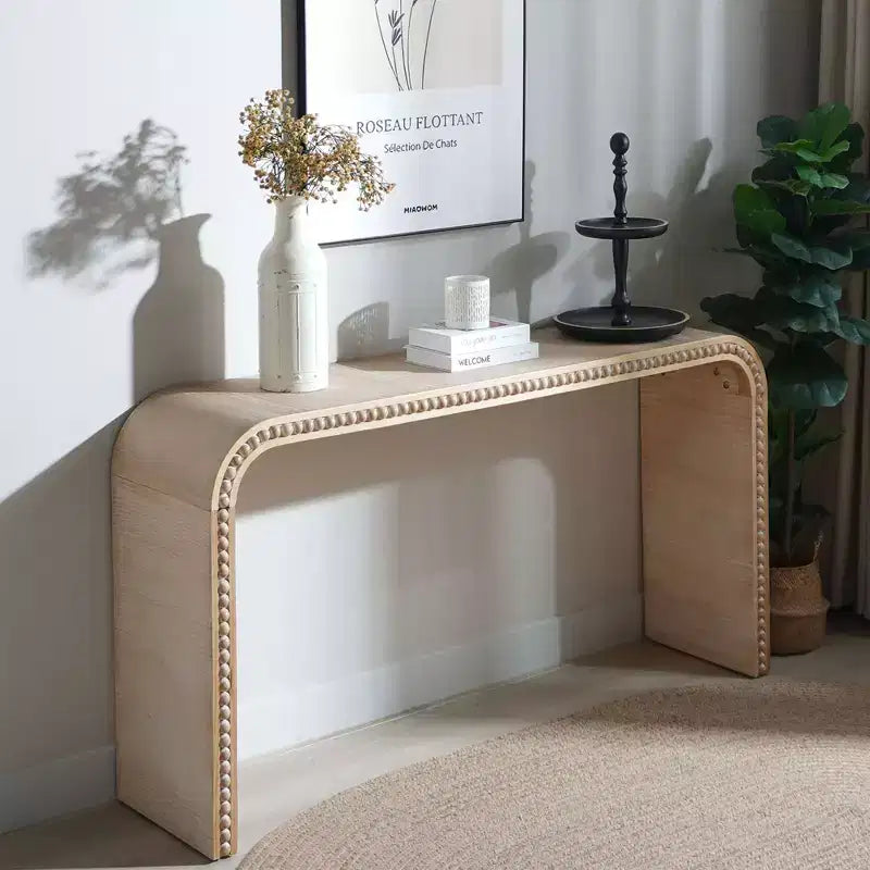 Okak 59IN Waterfall-Style Entryway Table with Wood Beads, Console Table with Minimalism Design, Accent Table for Hallway, Living Room, Natural