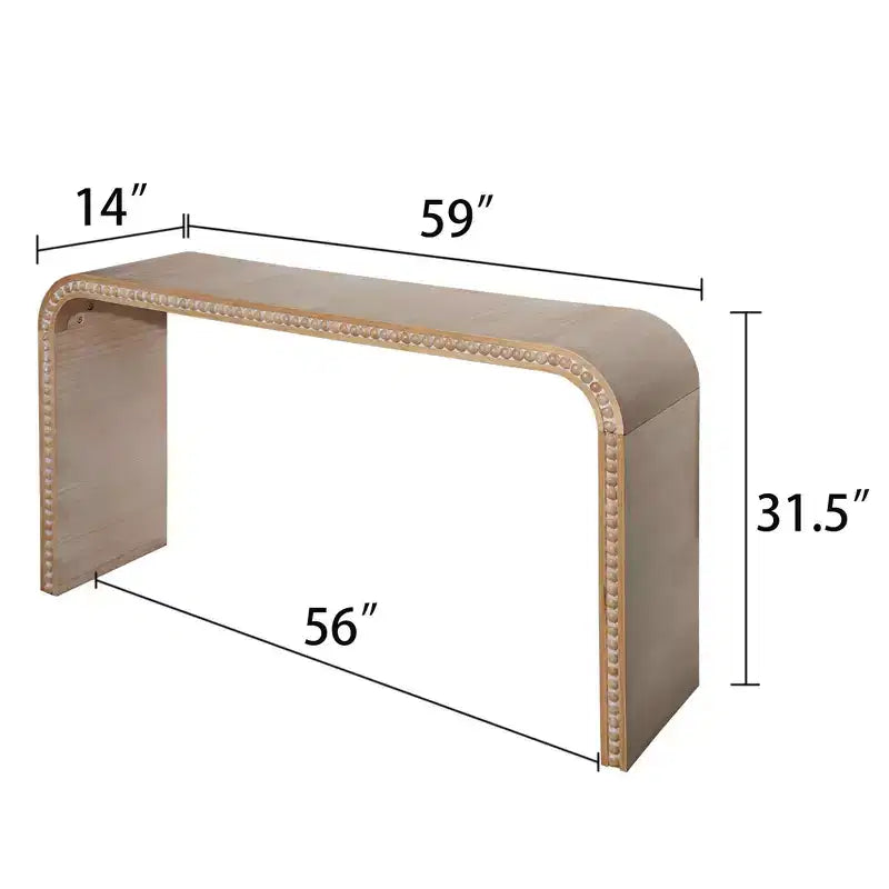 Okak 59IN Waterfall-Style Entryway Table with Wood Beads, Console Table with Minimalism Design, Accent Table for Hallway, Living Room, Natural