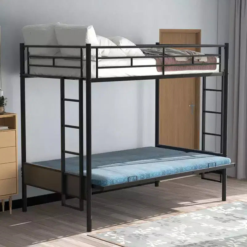 Twin over Full Metal Bunk Bed with Ladder and Guardrails, Down Bed Can be Converted Into Daybed, Multi-Function, Black