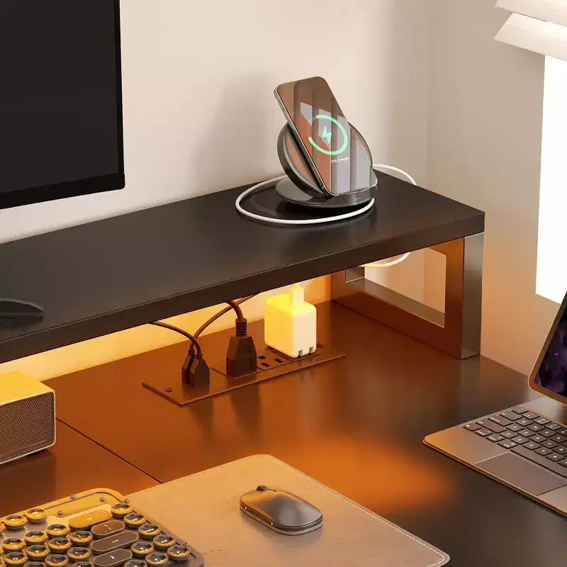 Besiost 66-73 Reversible L-Shaped Desk with Charging Station, Home Office Computer Desk with LED Lights & Drawers