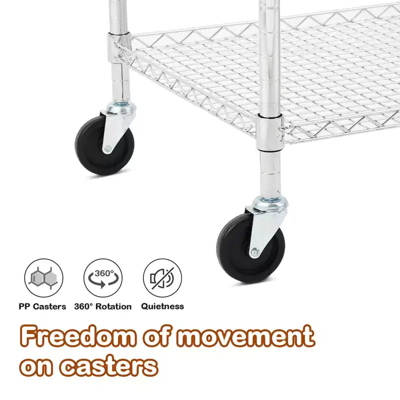 Utility Rolling Cart with Wheels, 1000LBS Capacity, Commercial Grade Kitchen Cart, for Restaurant, Garage, Warehouse, Kitchen
