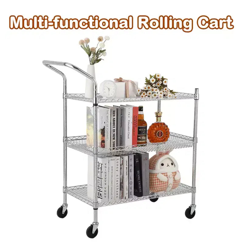 Utility Rolling Cart with Wheels, 1000LBS Capacity, Commercial Grade Kitchen Cart, for Restaurant, Garage, Warehouse, Kitchen