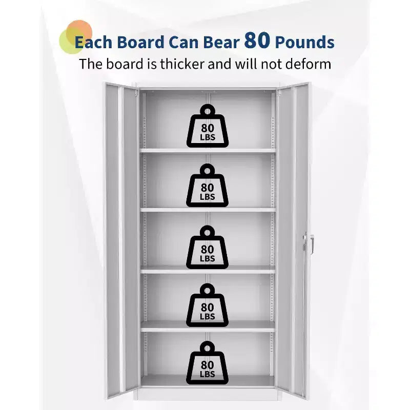 Tall Metal Storage Cabinet with Adjustable Shelves and Lock, 71-Inch Freestanding Locker for Garage and Pantry