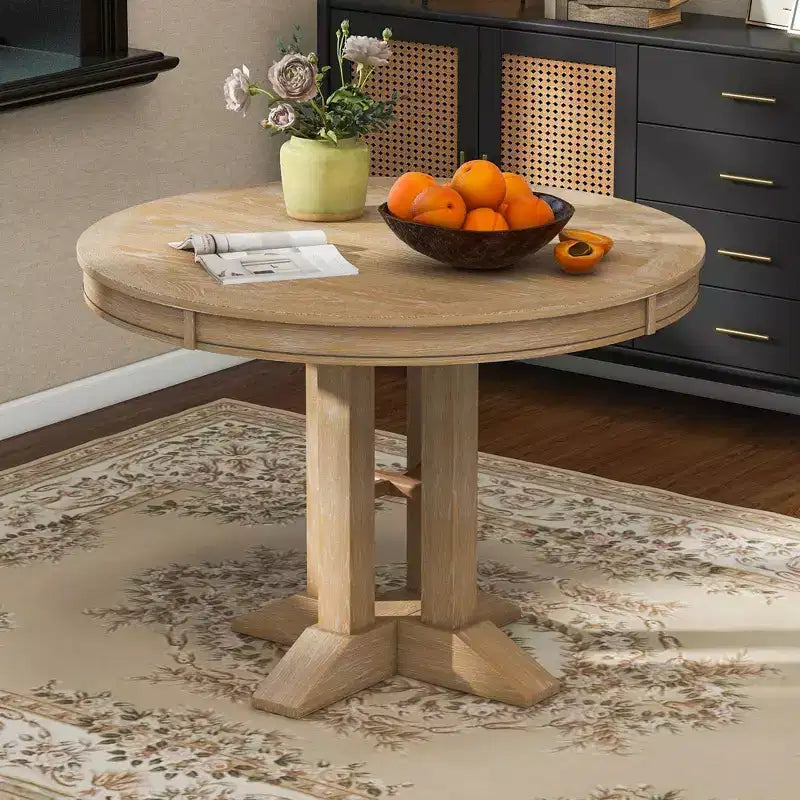 Okak 56IN Farmhouse Extendable Round Dining Table, Round Table with Heavy Pedestal, Folding Table for Kitchen, Dining Room