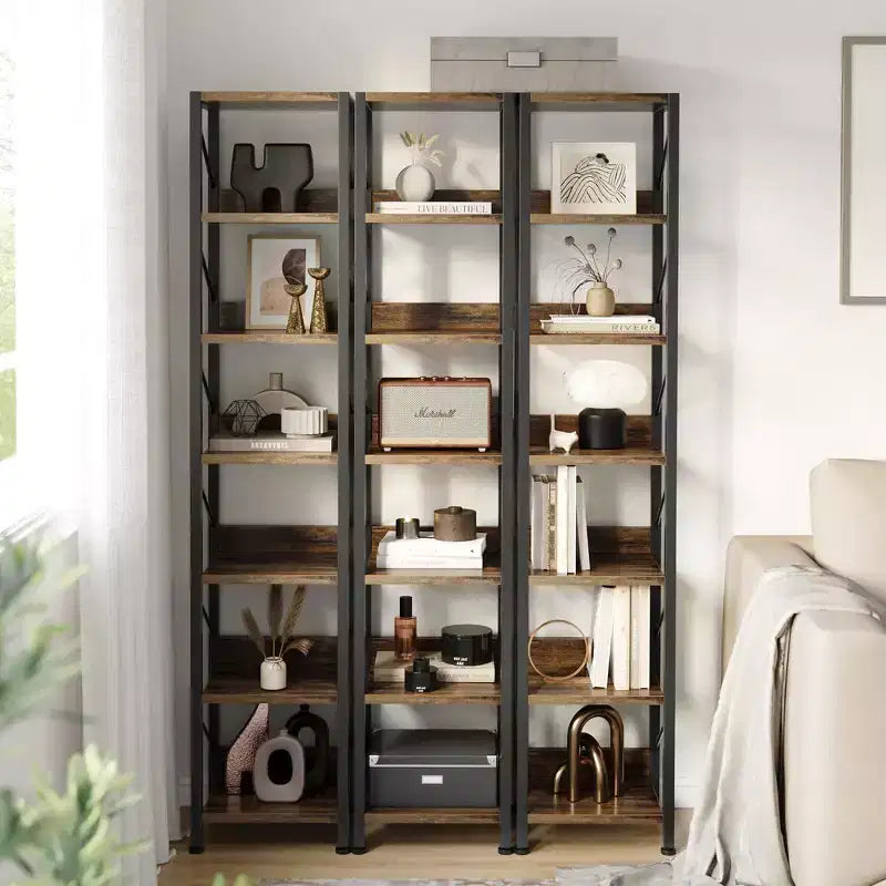 Bookshelf Narrow Bookcase Tall Skinny Storage Rack Shelf 6 Tier Standing Bookshelves Metal Frame Rustic Display Racks Industrial Book Shelf for Bedroo