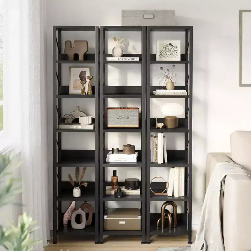 Bookshelf Narrow Bookcase Tall Skinny Storage Rack Shelf 6 Tier Standing Bookshelves Metal Frame Rustic Display Racks Industrial Book Shelf for Bedroo