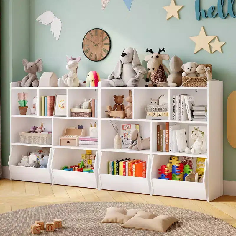 Toy Storage Organizer with 2 Movable Drawers, Toy Organizer with 5 Open Cubbies, Multifunctional Floor Storage Chest for Playroom
