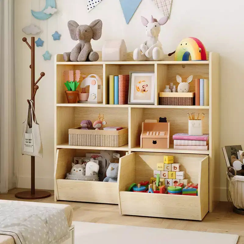 Toy Storage Organizer with 2 Movable Drawers, Toy Organizer with 5 Open Cubbies, Multifunctional Floor Storage Chest for Playroom