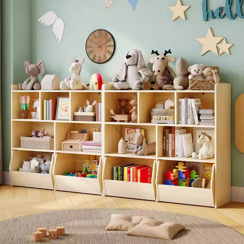 Toy Storage Organizer with 2 Movable Drawers, Toy Organizer with 5 Open Cubbies, Multifunctional Floor Storage Chest for Playroom