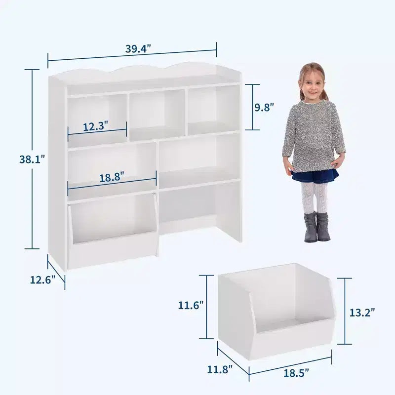 Toy Storage Organizer with 2 Movable Drawers, Toy Organizer with 5 Open Cubbies, Multifunctional Floor Storage Chest for Playroom