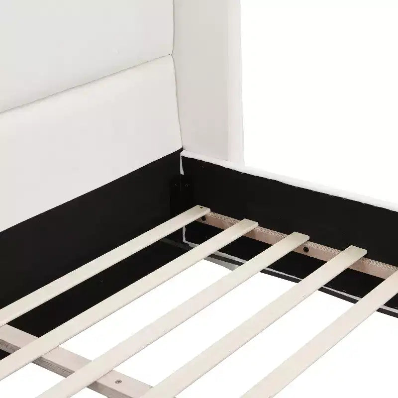 Elegant Upholstered Platform Bed with Tall Wingback Headboard, Queen/King Size Bed Frame, White - ModernLuxe
