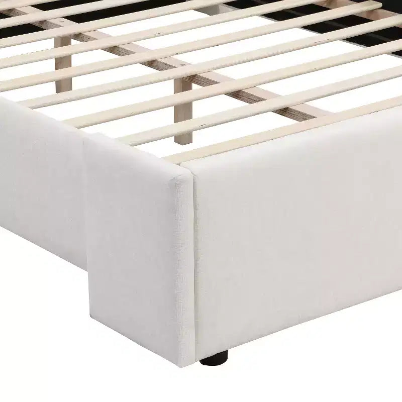 Elegant Upholstered Platform Bed with Tall Wingback Headboard, Queen/King Size Bed Frame, White - ModernLuxe