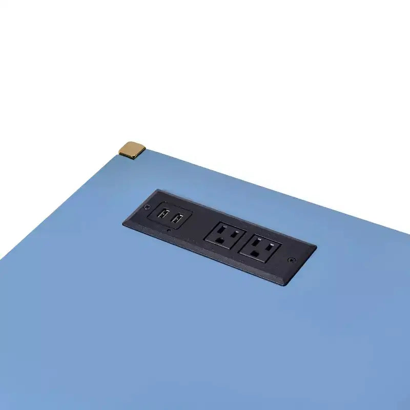Okak 42.5IN Writing Desk with USB Ports, Standing Desk with Golden Metal Base, Computer Desk for Living Room, Office, Reading Room