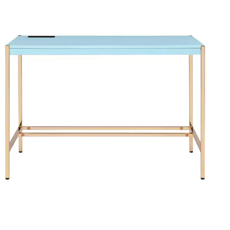 Okak 42.5IN Writing Desk with USB Ports, Standing Desk with Golden Metal Base, Computer Desk for Living Room, Office, Reading Room