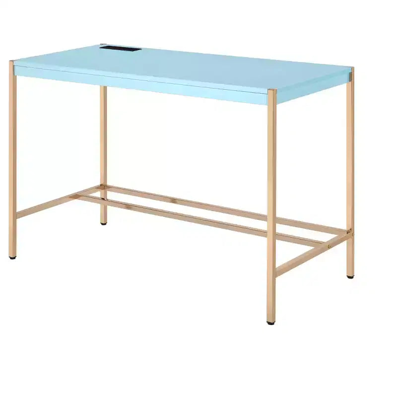 Okak 42.5IN Writing Desk with USB Ports, Standing Desk with Golden Metal Base, Computer Desk for Living Room, Office, Reading Room