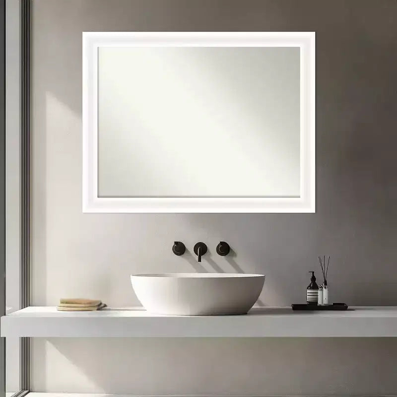 Amanti Art Oliver Narrow Non-Beveled Wood Framed Bathroom Vanity Wall Mirror