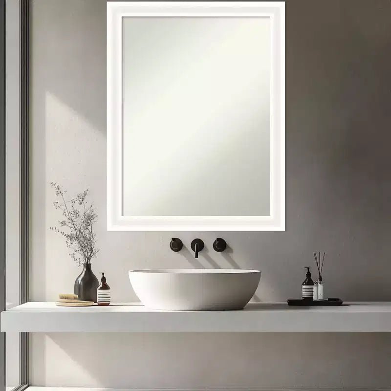 Amanti Art Oliver Narrow Non-Beveled Wood Framed Bathroom Vanity Wall Mirror