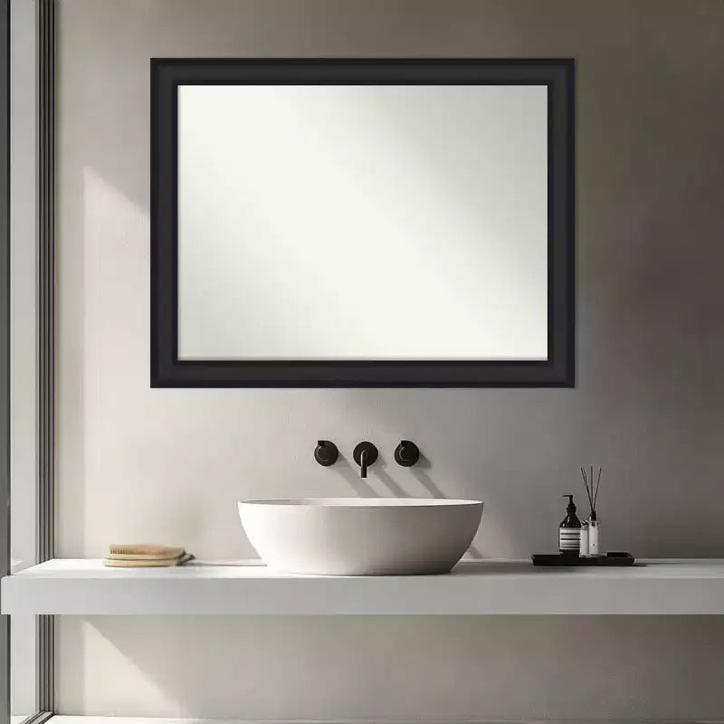Amanti Art Oliver Narrow Non-Beveled Wood Framed Bathroom Vanity Wall Mirror