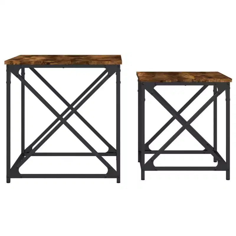 vidaXL Nesting Coffee Table Set of 2 - Smoked Oak Engineered Wood with Metal Frame for Living Room, Office - Versatile Furniture