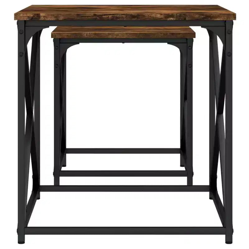 vidaXL Nesting Coffee Table Set of 2 - Smoked Oak Engineered Wood with Metal Frame for Living Room, Office - Versatile Furniture