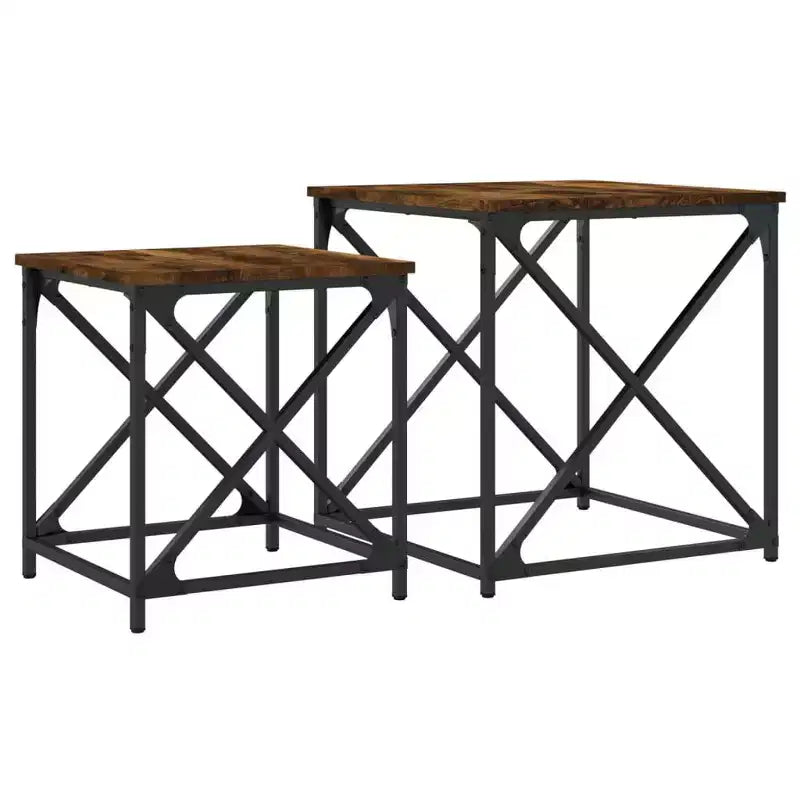 vidaXL Nesting Coffee Table Set of 2 - Smoked Oak Engineered Wood with Metal Frame for Living Room, Office - Versatile Furniture