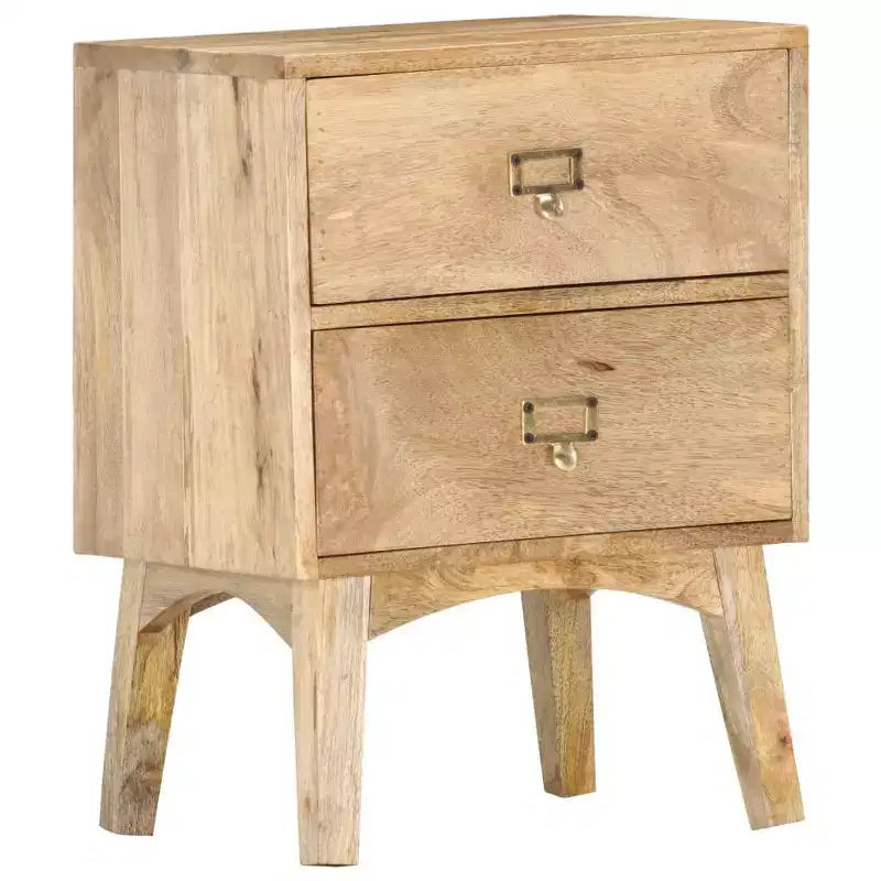 vidaXL Solid Mango Wood Bedside Cabinet - Handmade Wooden Nightstand with 2 Drawers, Sturdy and Durable, Unique and Decorative, Easy Assembly Required