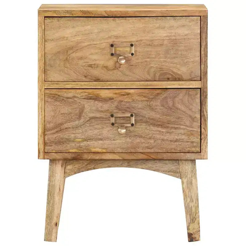 vidaXL Solid Mango Wood Bedside Cabinet - Handmade Wooden Nightstand with 2 Drawers, Sturdy and Durable, Unique and Decorative, Easy Assembly Required