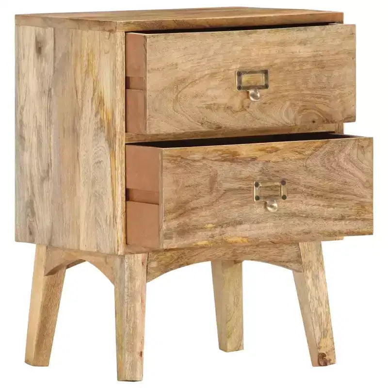 vidaXL Solid Mango Wood Bedside Cabinet - Handmade Wooden Nightstand with 2 Drawers, Sturdy and Durable, Unique and Decorative, Easy Assembly Required