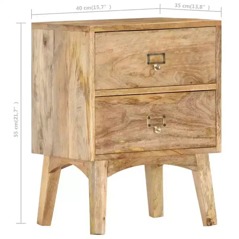 vidaXL Solid Mango Wood Bedside Cabinet - Handmade Wooden Nightstand with 2 Drawers, Sturdy and Durable, Unique and Decorative, Easy Assembly Required