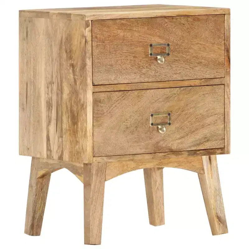 vidaXL Solid Mango Wood Bedside Cabinet - Handmade Wooden Nightstand with 2 Drawers, Sturdy and Durable, Unique and Decorative, Easy Assembly Required