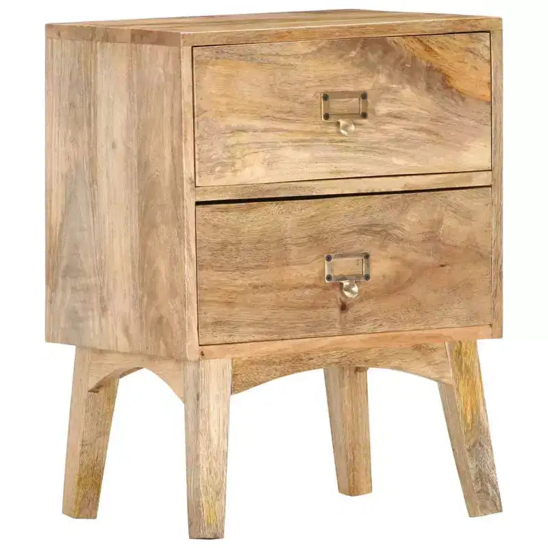 vidaXL Solid Mango Wood Bedside Cabinet - Handmade Wooden Nightstand with 2 Drawers, Sturdy and Durable, Unique and Decorative, Easy Assembly Required
