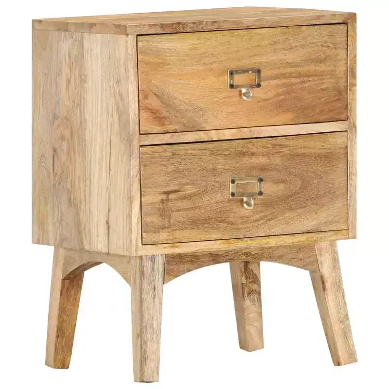 vidaXL Solid Mango Wood Bedside Cabinet - Handmade Wooden Nightstand with 2 Drawers, Sturdy and Durable, Unique and Decorative, Easy Assembly Required