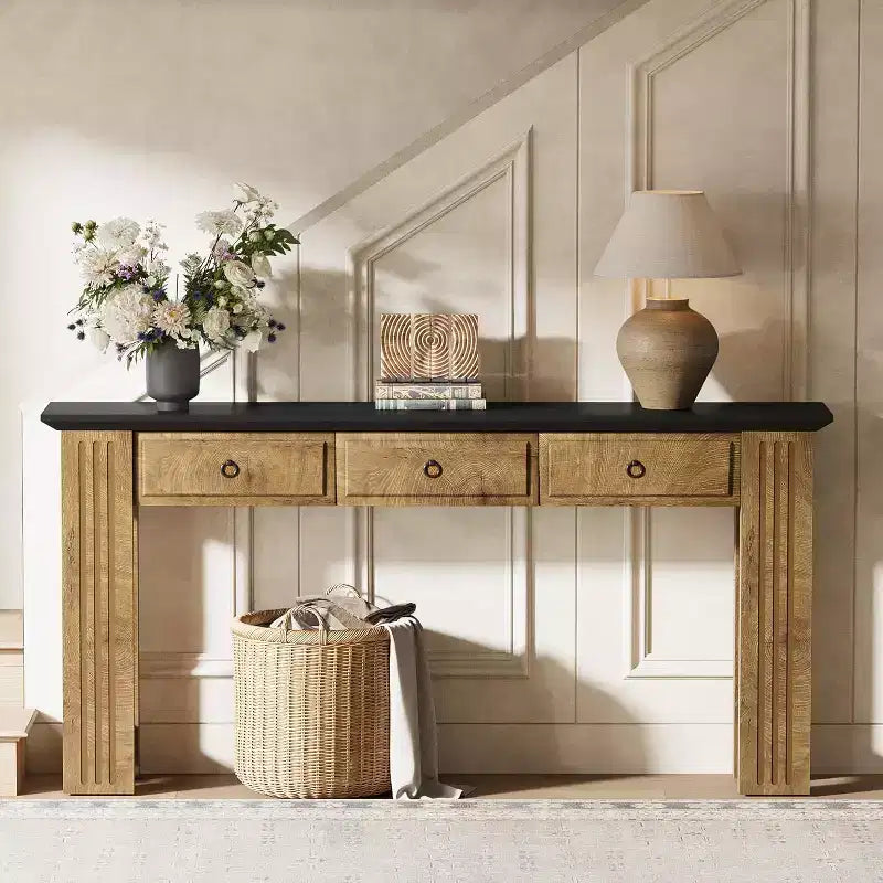 Lantine 63 Console Table with 3 Drawers, Farmhouse Sofa Table Behind Couch, Rustic Entryway Furniture for Hallway, Living Room