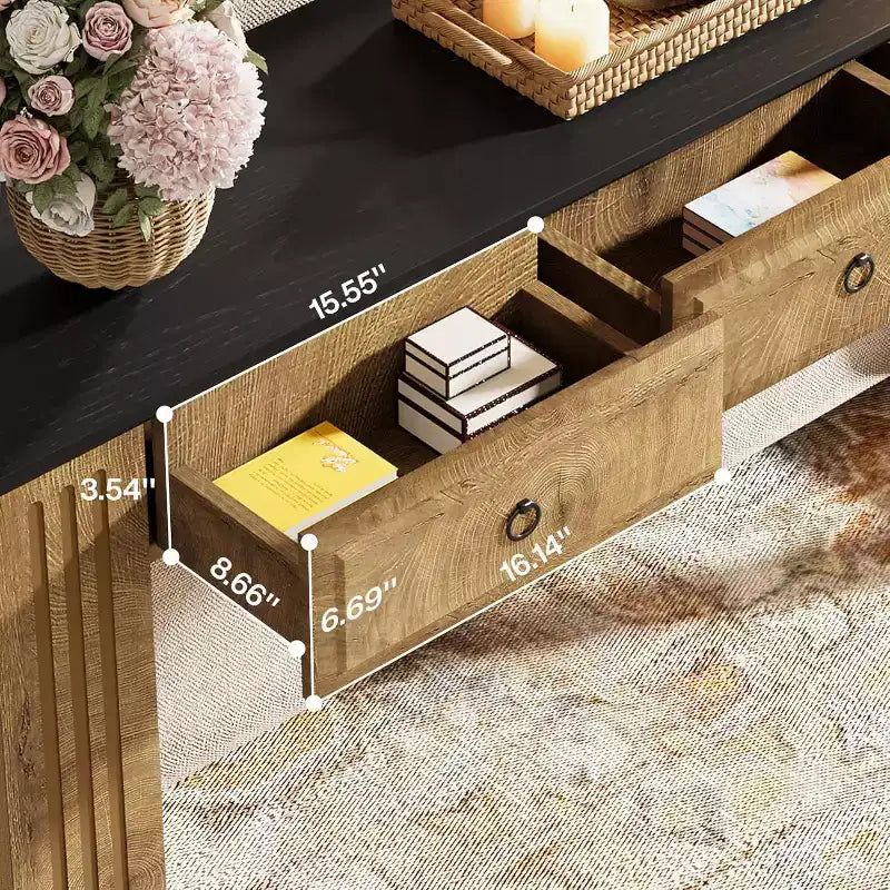 Lantine 63 Console Table with 3 Drawers, Farmhouse Sofa Table Behind Couch, Rustic Entryway Furniture for Hallway, Living Room